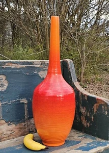 Vintage Haegar USA Pottery 22" Tall Atomic Orange / Tangerine Orange Table Vase - Picture 1 of 21