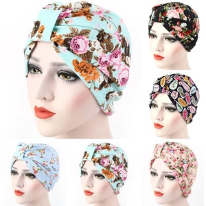 Women Colorful Flower Turban Hats Slouchy Elastic Hair Head Wrap Stretchy Caps - Picture 1 of 6