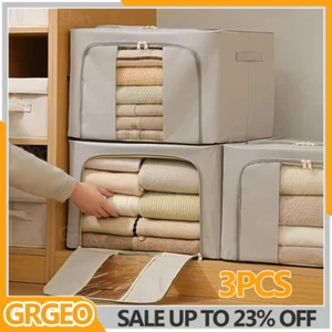 3PCS Clothes Storage Bags Zipped Organizer Underbed Wardrobe Cube Closet Boxes - Picture 1 of 18