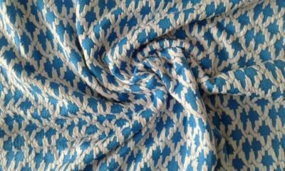 Jersey fabric Blue White geometric print Stretch Polyester Elastane Sweater - Image 1 of 4