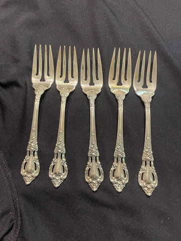 Lot 5 Salad Forks 6.5”Eloquence Lunt, 1953 Sterling Silver 215g 7.6 oz no mono Cover