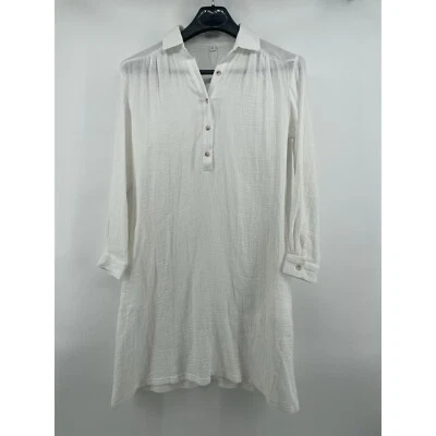 Made With Love Shirt Dress Women's Medium White Gauzy Beachy Coverup Pockets NEW - Image 1 of 4