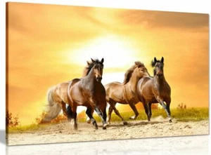 Estampado de imagen de arte de pared de lona corriendo caballos salvajes al atardecer - Imagen 1 de 5