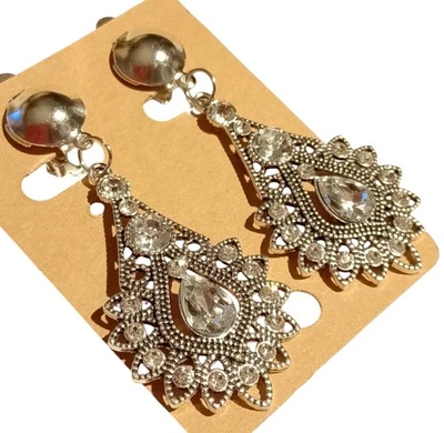 Grosse OHRCLIPS SILBERF STRASS CLIPS ca 6,5 cm lang - Bild 1 von 4