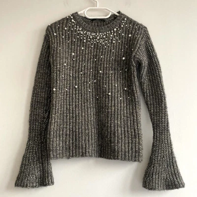 Suéter Guess Niñas Metálico Manga Larga Campana Talla 12 Perlas Brillante Negro Dorado Foto 1 de 4