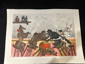 Boris O’Klein "Dispute au Bar" Lithographie der Hunde - Bild 1 von 7