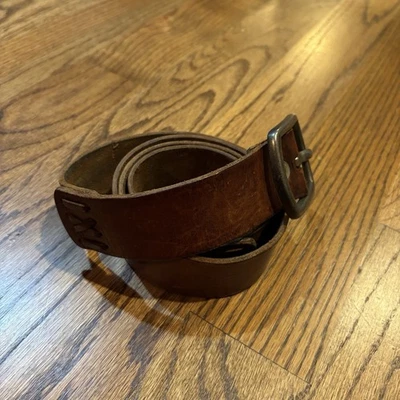 Abercrombie & Fitch Men’s Brown Leather Belt Size 34 Moose Logo Brass Buckle - Image 1 of 4