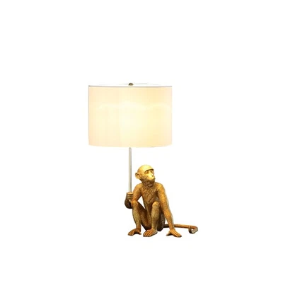 26" Antiqued Gold Sitting Monkey Table Lamp With White - Image 1 of 4