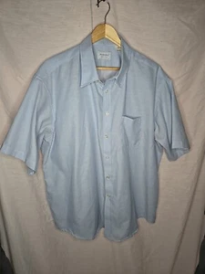 Manhattan Shirt Mens 18.5 Button Up Short Sleeve Blue USA Made Dress Church Vtg - Picture 1 of 7
