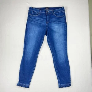 Pantalones de mezclilla NYDJ para mujer Ani ajustados con cremallera lavado oscuro con volantes dobladillo tiro medio azul talla 12 - Imagen 1 de 10