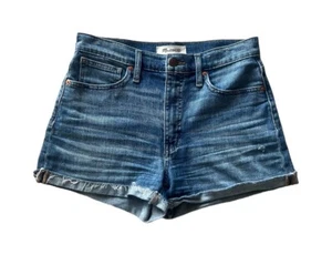 Madewell Shorts Women 25 Blue Denim High Rise Medium Wash Fold Over Cuff - Picture 1 of 4