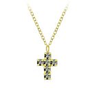  9ct Yellow Gold and 925 Sterling Silver Cross Clear  Crystal Necklace  S103