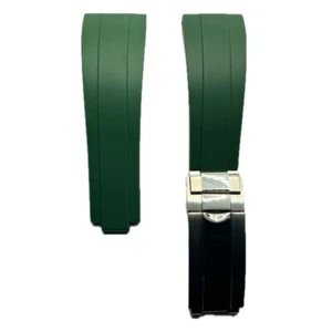 20mm Green Oysterflex Style Rubber Watch Band With Glide Lock - Picture 1 of 6