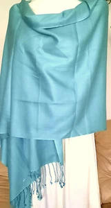 FINEST shawl 50% CASHMERE/50%SILK lovely TURQUOISE size 59x210cm - Picture 1 of 13