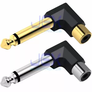 Rechter Winkel 90 Buchse RCA Phono auf Stecker 1/4" 6,35 mm Buchse Audio Adapter Konverter - Bild 1 von 3