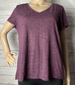 Victoria's Secret T-Shirt Medium Heather Plum Purple V-Neck Short Sleeve Casual - Picture 1 of 12