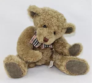 First & Main Travelers Brown Classic Teddy Bear 12" Plaid Bow Ribbed Paws - Picture 1 of 4