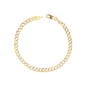 14K Yellow Gold Solid 5mm White Diamond Cut Pave Cuban Curb Chain Bracelet 7.5" - Picture 1 of 10