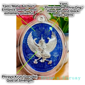 God of Strength Garuda Phraya Krut Azul Plata Amuleto Tailandés Carcasa Impermeable - Imagen 1 de 10