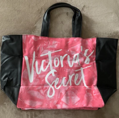 Victoria Secret Getaway Tye Dye Pink Black Faux Leather Beach Summer Tote Bag - Image 1 of 4