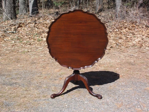 Vintage Charak Chippendale Style Mahogany Pedestal Base Pie Crust Tilt Top Table Cover