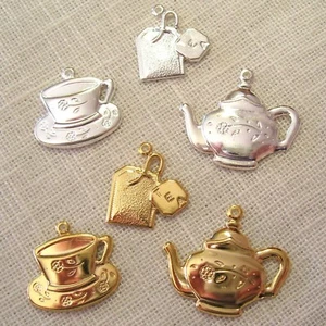 SET mit 3 CHARMS CHARMS - TEETASSE TEA TIME - versilbert oder vergoldet - 303 - Bild 1 von 3