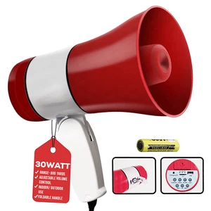 5 Core Megaphone Bullhorn Speaker 30W Bull Horn Rechargeable Mini Cheer Megafono - Picture 1 of 11