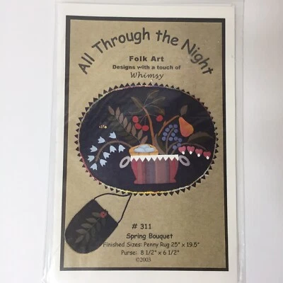 Spring Bouquet Penny Rug Pattern All Through the Night 25" x 19.5" Applique - Image 1 of 3