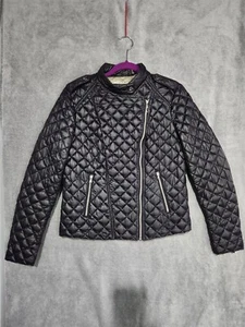 Kenneth Cole Quilted Puffer Jacket Moto Black Coat Women's Large - Picture 1 of 10