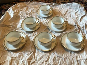 6 THEODORE HAVILAND LIMOGES FRANCE Tea cups / Saucers Gold Rim Flower Set - Picture 1 of 5