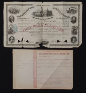 1850's Allentown, PA Railroad Co. & 1860's City of Philadelphia Certificates - Picture 1 of 5