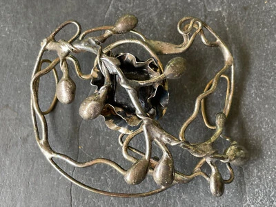Broche Hebilla Floral Modernista Brutalista Patrón Abstracto Tono Plata Hecho a Mano Foto 1 de 4