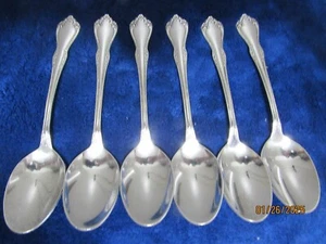 SET OF 6  WM A ROGERS DELUXE STAINLESS ONEIDA LTD MANSFIELD SOUP SPOONS VGUC - Picture 1 of 5