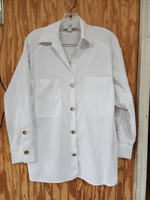 Magaschoni 白金纽扣轻便超大休闲衬衫 XS 码 — 第 1/3 张图片