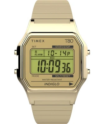 Timex TW2W68100 T80 34mm Gold Tone Stainless Steel Expansion Band Digital Watch - Image 1 of 2