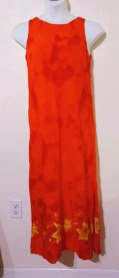 PEPPERMINT BAY*Orange w Yellow Flower DRESS*size L*Slveless*Round nk*Rayon  - Image 1 of 4