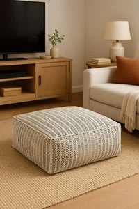 Handwoven Cotton Ottoman Pouf | Modern Boho Footstool - Bild 1 von 4