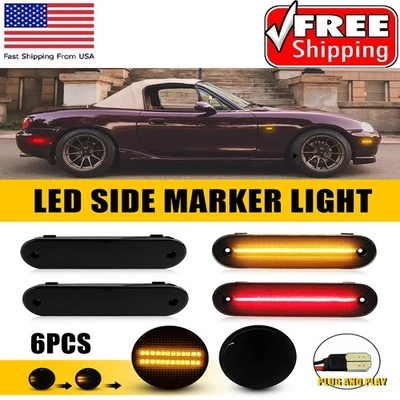 For 1990-2005 Mazda Miata MX-5 Smoked LED Fender Marker Side Signal 6PCS Lights - Image 1 of 4