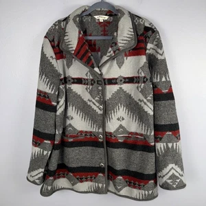 Orvis Jacket Women’s XL Gray Red Southwestern Print Felted Thick Fleece *READ - Picture 1 of 8
