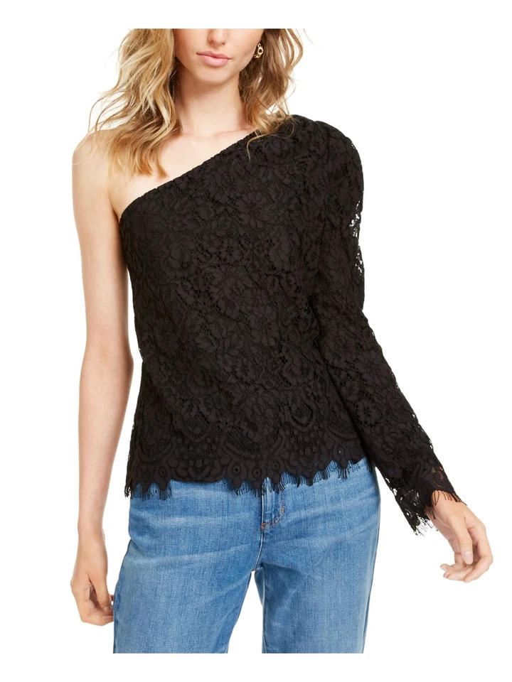 Leyden Womens Black Floral Long Sleeve T-shirt Party Top Juniors Size M