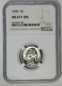 1940 Jefferson Nickel RARE! Big Grade Low Pop. NGC MS-67+ 5FS - Picture 1 of 2