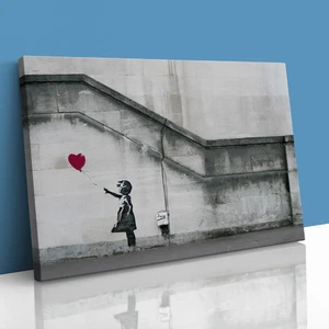 Banksy Herz Ballon Mädchen Leinwand gerahmter Druck Bild Wandbild - Bild 1 von 29