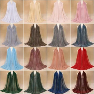 Sciarpa donna glitter plissettata luccicante lunga scialle hijab arricciato turbante - Foto 1 di 28