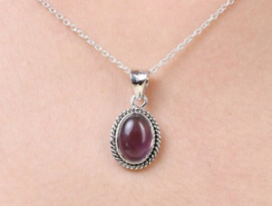 Purple Amethyst Gemstone 925 Sterling Silver Handmade Pendant Jewelry 1"