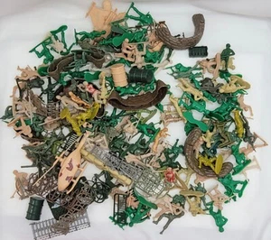 Vintage Plastic Army Men Toy Lot Helicopter, Jet Plane, Fences, Barrels, 1.5 lbs - Picture 1 of 11