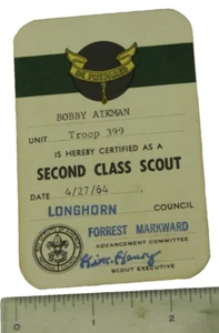 Carta d'identità scout vintage boa seconda classe consiglio longhorn anni 60 1964 - Foto 1 di 6