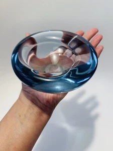 Per Lutken 1961 Holmegaard Art Glass Asymmetric Blue Glass Dish AKVA Series - Picture 1 of 24