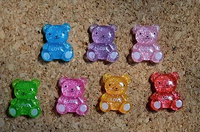 Set of 7 GLITTER TEDDY BEAR bulletin board pushpins, thumbtacks, or magnets - Image 1 of 4