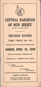 1949 CENTRAL RAILROAD OF NEW JERSEY - SOUTHERN DIVISION EMPLOYEE TIMETABLE NJC - Picture 1 of 1