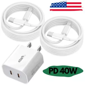PD 40W Fast USB-C Charger For iPhone 15 16 Series Dual USB-C Block Type-C Cable - Picture 1 of 17
